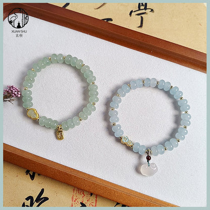 Natural Aventurine Abacus Beads with Aquamarine & Agate Ruyi Pendant Bracelet – Wealth & Prosperity