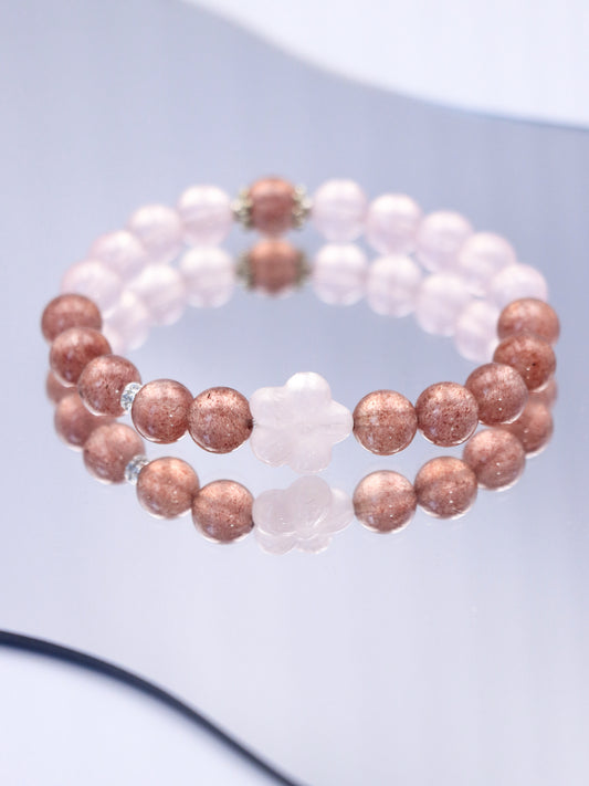 Strawberry Quartz & Rose Quartz Bracelet – Fire-Earth Harmony for Love & Healing