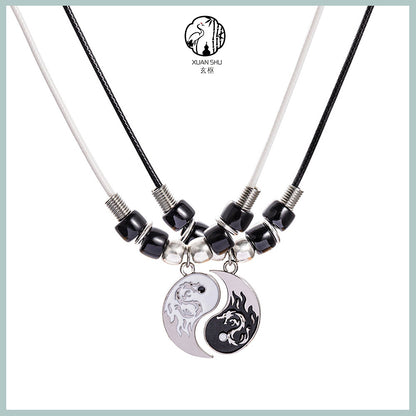 Tai Chi Bagua Dragon Pattern Couple Bracelet and Necklace Set-Dissipating Negative Energy, Attracting Good Luck and Health