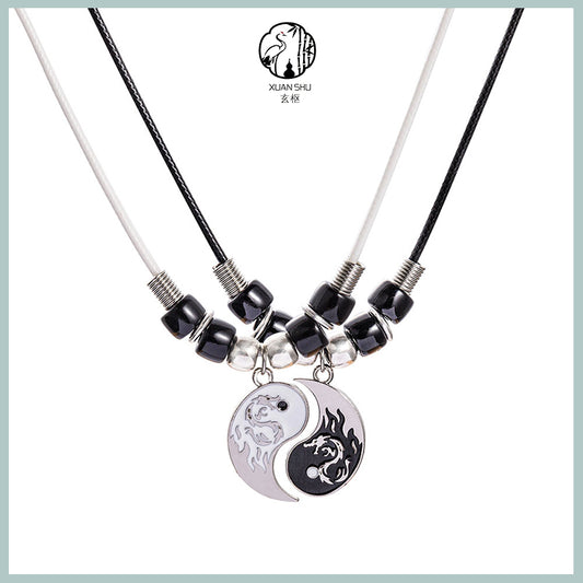 Tai Chi Bagua Dragon Pattern Couple Bracelet and Necklace Set-Dissipating Negative Energy, Attracting Good Luck and Health