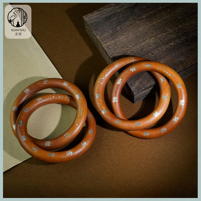 Taoist Ritual Tool Zao Wood Qiankun Circle Inlaid Bracelet - Spiritual Balance & Protection Bracelet