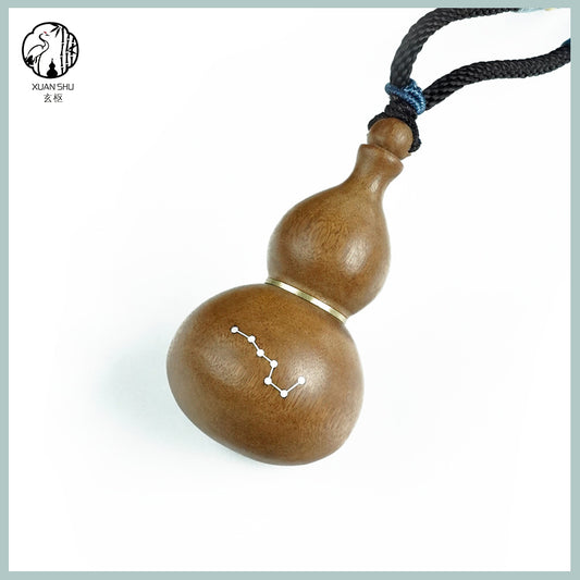 Zao Wood Inlaid Silver Purple Weiqi Gourd Pendant – Beidou Seven Stars & Taoist Symbols for Protection and Spiritual Energy