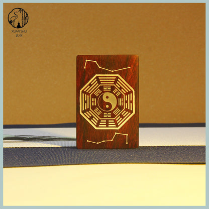 Purple Sandalwood & Black Ebony Inlaid Silver Taiji Nan Luo Shu He Tu Keychain Pendant –spiritual protection balance and prosperity