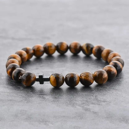 22-Piece Natural Tiger's Eye Beaded Bracelet-Protection against evil 