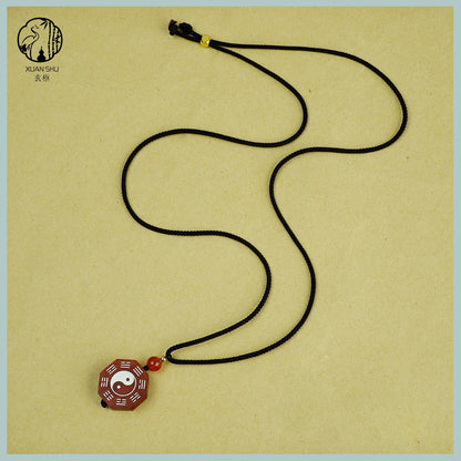 Zao Wood Inlaid Silver Bagua Taiji Pendant Mobile Chain Necklace - Taoist Spiritual Protection & Feng Shui Charm