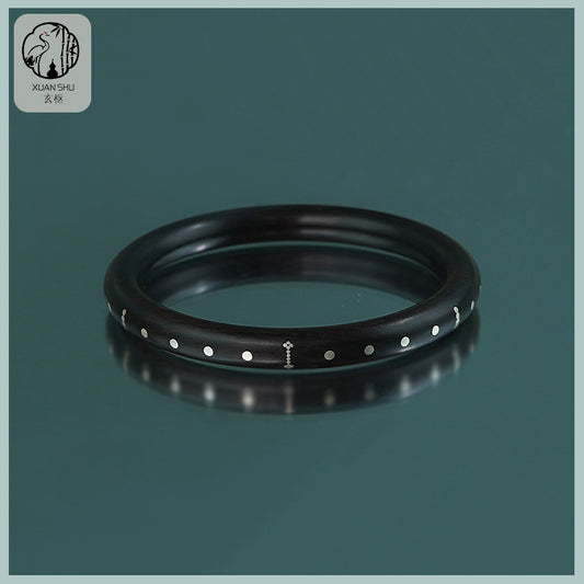 Purple Sandalwood & Black Ebony Inlaid Silver Bracelet – Protection & Spiritual Healing