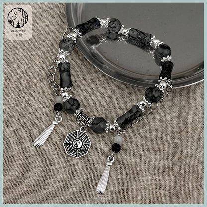 Ink Bamboo Segment Glass Bead Taiji Bagua Bracelet - Protection & Good Luck