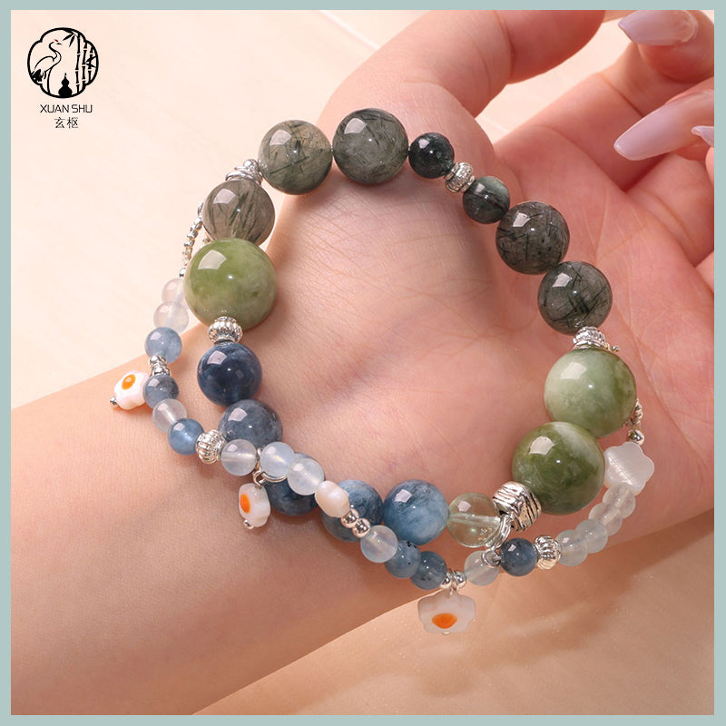 White Agate & Xiuyan Jade Pixiu Multi-Gemstone Crystal Bracelet – Protection & Wealth Charm