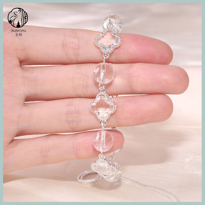 White Quartz Four-Leaf Clover Bracelet – Feng Shui Luck & Prosperity Jewelry