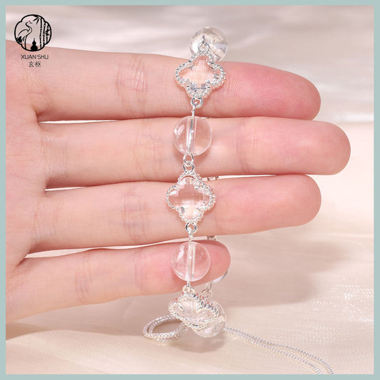 White Quartz Four-Leaf Clover Bracelet – Feng Shui Luck & Prosperity Jewelry