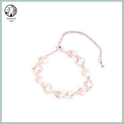 White Quartz Four-Leaf Clover Bracelet – Feng Shui Luck & Prosperity Jewelry