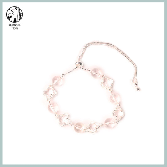 White Quartz Four-Leaf Clover Bracelet – Feng Shui Luck & Prosperity Jewelry