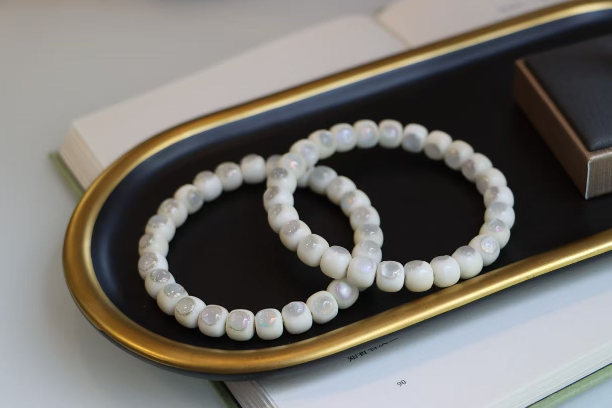 White Jade Inlaid Bodhi Root Bracelet — Promoting Longevity