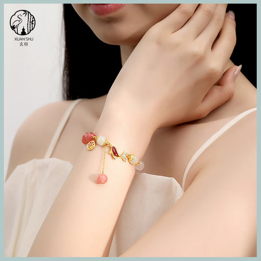 S925 Silver Koi Fish Bracelet with Gradient Agate Beads – Enhance Your Energy and Attract Good Fortune
