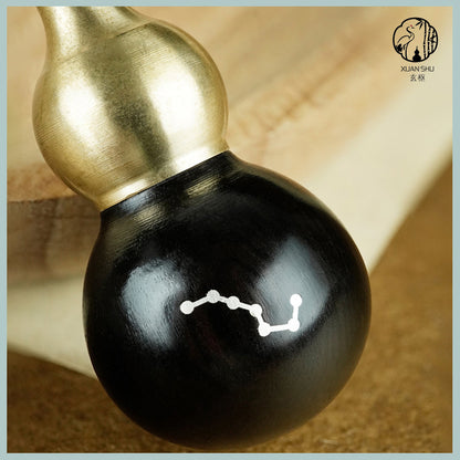 Solid Wood & Brass Gourd Keychain with Big Dipper Seven Stars | Feng Shui Protection and Cosmic Energy Balance