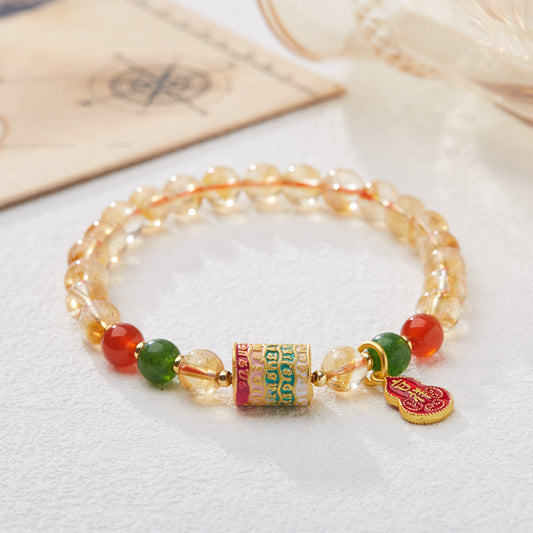 Yellow Crystal Five-Blessing Sutra Gourd Bracelet-Safe And Healthy