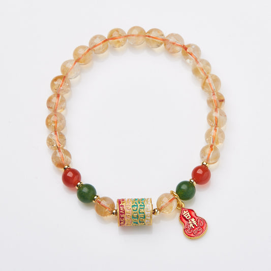 Yellow Crystal Five-Blessing Sutra Gourd Bracelet-Safe And Healthy