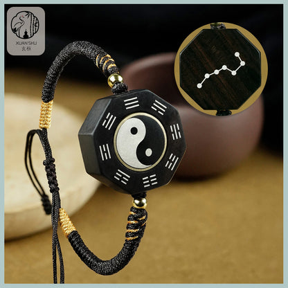Zao Wood Inlaid Silver Taiji Bracelet - Feng Shui Energy Alignment for Prosperity & Good Luck