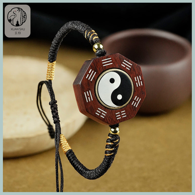 Zao Wood Inlaid Silver Taiji Bracelet - Feng Shui Energy Alignment for Prosperity & Good Luck