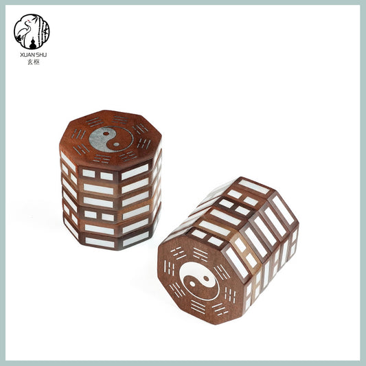 Zao Wood Inlaid Silver I Ching 64 Hexagrams Rotating Cube – Feng Shui Six Yao River Map Divination Stress Relief Puzzle