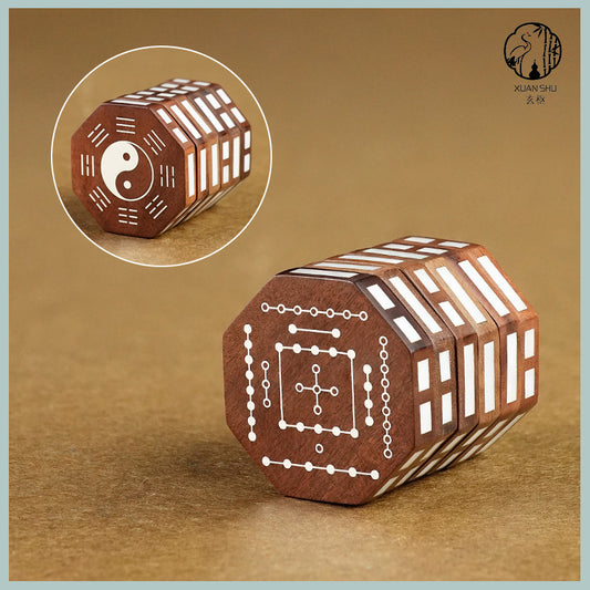 Zao Wood Inlaid Silver I Ching 64 Hexagrams Rotating Cube – Feng Shui Six Yao River Map Divination Stress Relief Puzzle