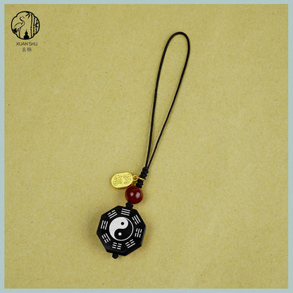 Zao Wood Inlaid Silver Bagua Taiji Pendant Mobile Chain Necklace - Taoist Spiritual Protection & Feng Shui Charm