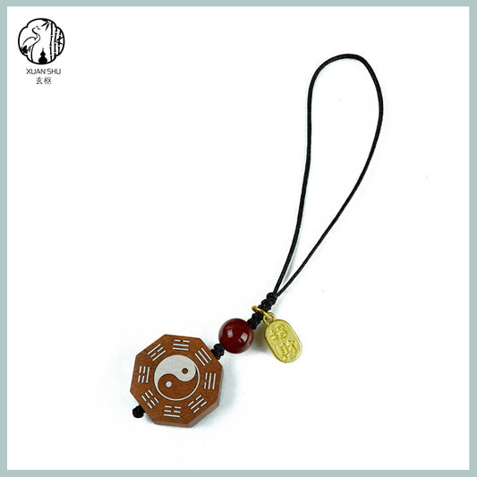 Zao Wood Inlaid Silver Bagua Taiji Pendant Mobile Chain Necklace - Taoist Spiritual Protection & Feng Shui Charm