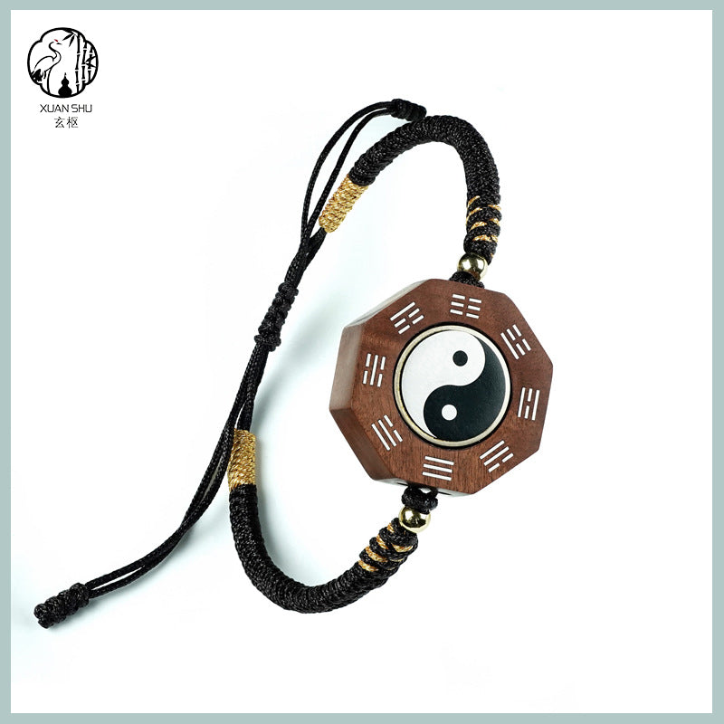 Zao Wood Inlaid Silver Taiji Bracelet - Feng Shui Energy Alignment for Prosperity & Good Luck