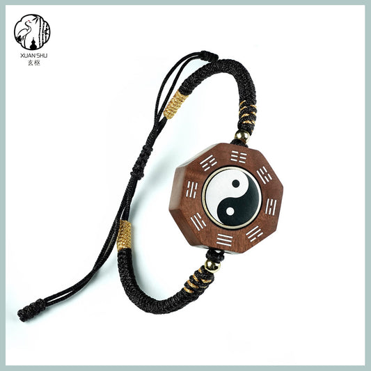 Zao Wood Inlaid Silver Taiji Bracelet - Feng Shui Energy Alignment for Prosperity & Good Luck