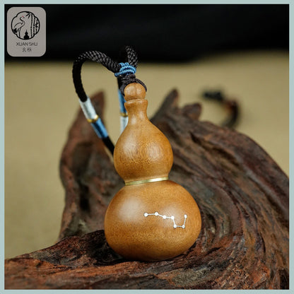 Zao Wood Inlaid Silver Purple Weiqi Gourd Pendant – Beidou Seven Stars & Taoist Symbols for Protection and Spiritual Energy