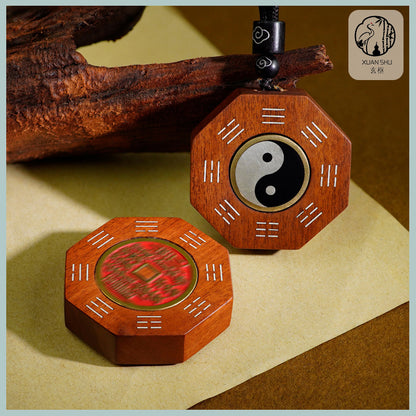 Zao Wood Taiji Bagua Rotating Handpiece Pendant with Silver Inlay - Feng Shui Charm for Spiritual Balance and Protection