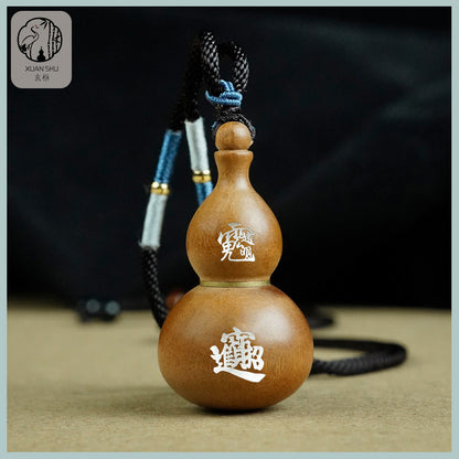 Zao Wood Inlaid Silver Purple Weiqi Gourd Pendant – Beidou Seven Stars & Taoist Symbols for Protection and Spiritual Energy