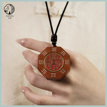 Zao Wood Taiji Bagua Rotating Handpiece Pendant with Silver Inlay - Feng Shui Charm for Spiritual Balance and Protection