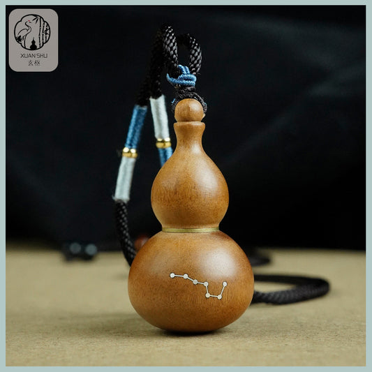 Zao Wood Inlaid Silver Purple Weiqi Gourd Pendant – Beidou Seven Stars & Taoist Symbols for Protection and Spiritual Energy
