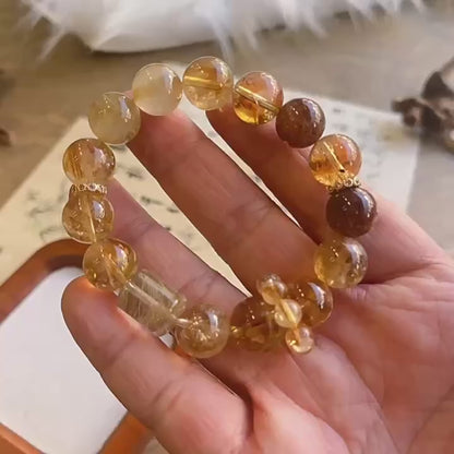 Natural Rutilated Citrine Tower Crystal Bracelet – Healing Energy for Abundance & Clarity